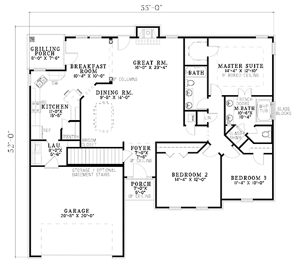 One-Story Traditional Level One of Plan 61247
