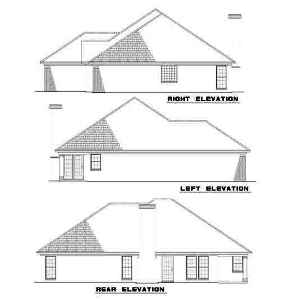 One-Story Traditional Rear Elevation of Plan 61247