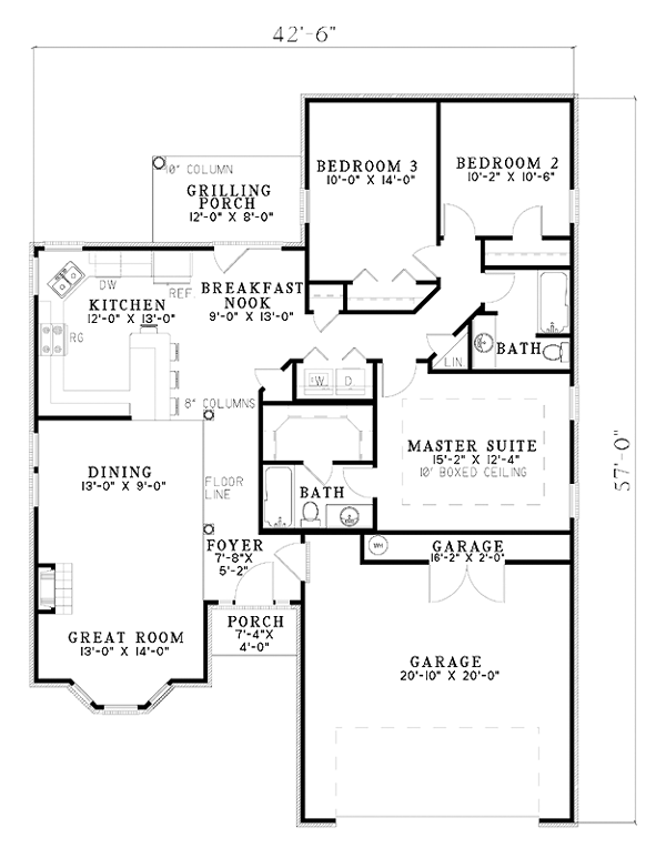 Plan 61248 | Traditional Style with 3 Bed, 2 Bath, 2 Car Garage