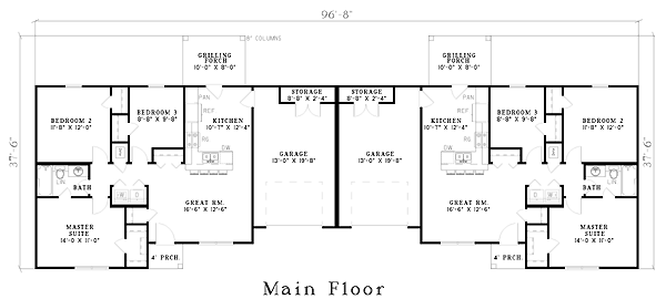 One-Story Ranch Level One of Plan 61275