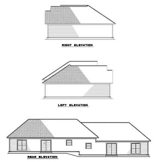 One-Story Traditional Rear Elevation of Plan 61280