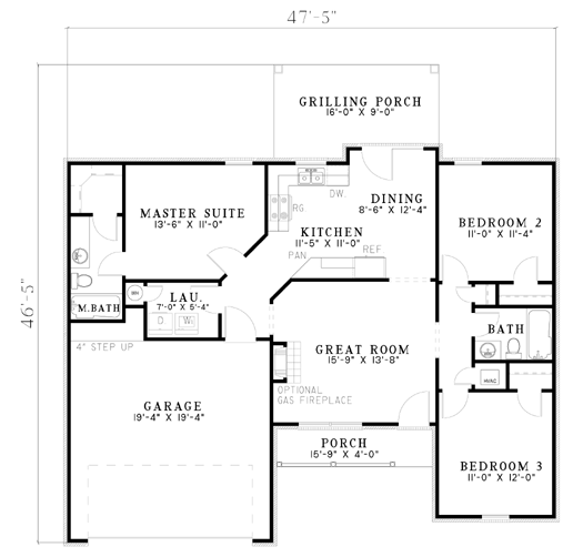 Colonial One-Story Level One of Plan 61284