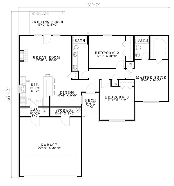 One-Story Traditional Level One of Plan 61289