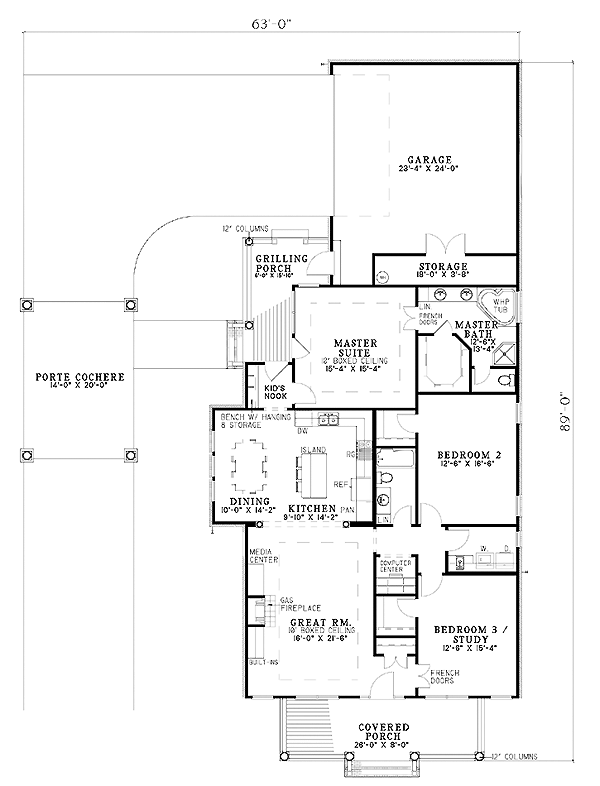 One-Story Southern Level One of Plan 61304
