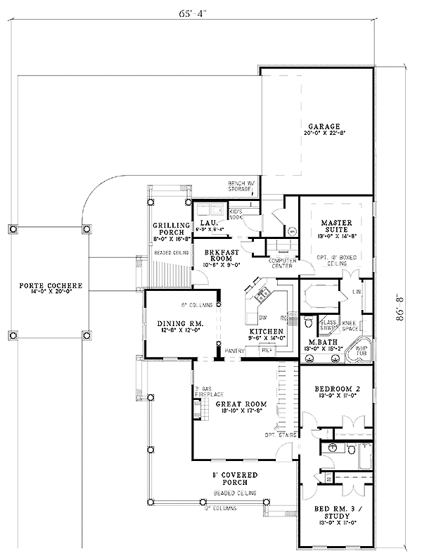 One-Story Southern Level One of Plan 61305