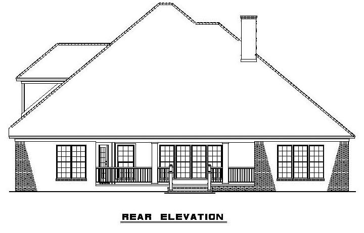 Traditional Rear Elevation of Plan 61322
