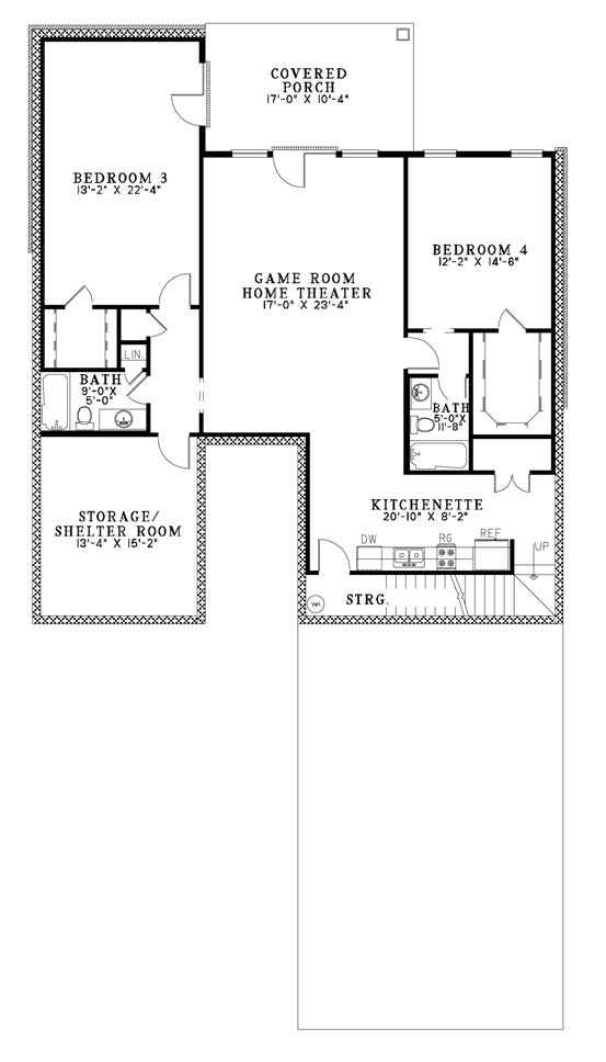 One-Story Lower Level of Plan 61343