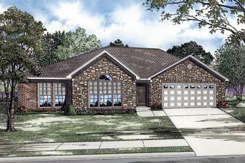 Traditional Plan with 1680 Sq. Ft., 3 Bedrooms, 2 Bathrooms, 2 Car Garage Elevation