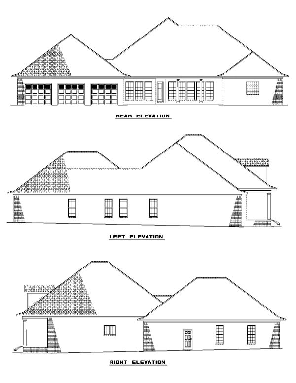 One-Story Rear Elevation of Plan 61363