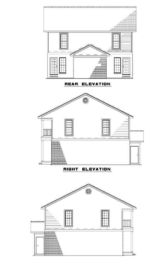Southern Traditional Rear Elevation of Plan 61370
