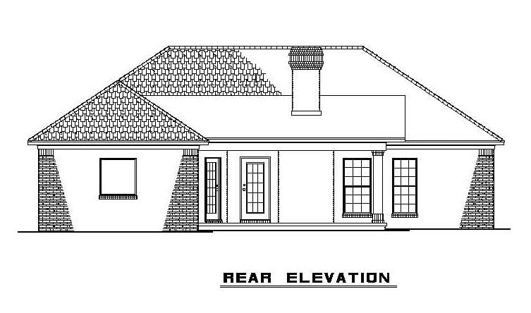 One-Story Rear Elevation of Plan 61380