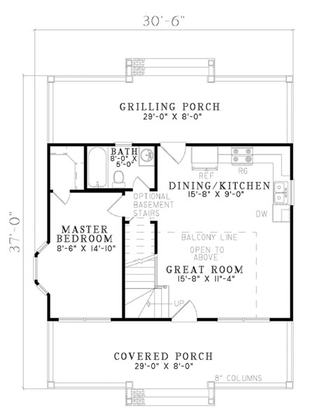 Cape Cod, Cottage, Country House Plan 61388 with 2 Beds, 1 Baths Level One