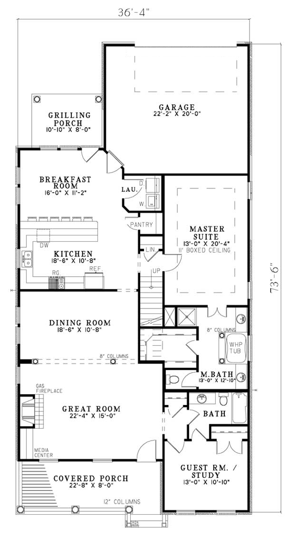 Plan 61397 | House with 4 Bed, 3 Bath, 2 Car