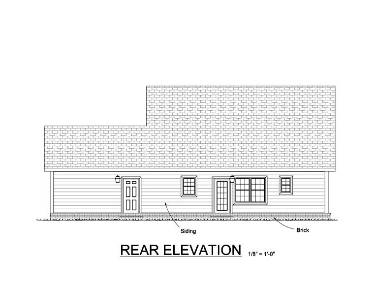 Cape Cod Country Traditional Rear Elevation of Plan 61400