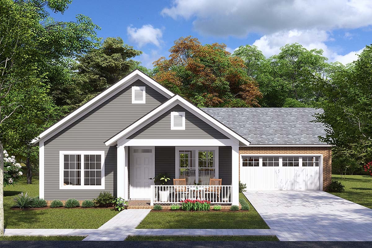 Cottage, Country, Traditional Plan with 1397 Sq. Ft., 3 Bedrooms, 2 Bathrooms, 2 Car Garage Elevation