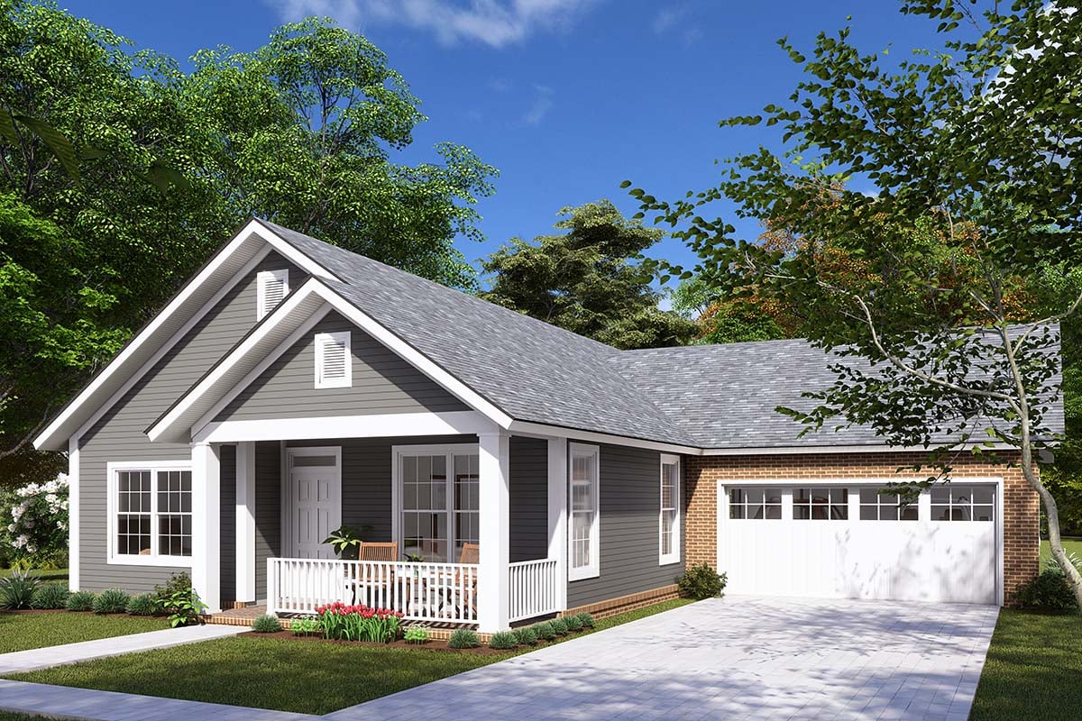 Cottage, Country, Traditional Plan with 1397 Sq. Ft., 3 Bedrooms, 2 Bathrooms, 2 Car Garage Picture 2