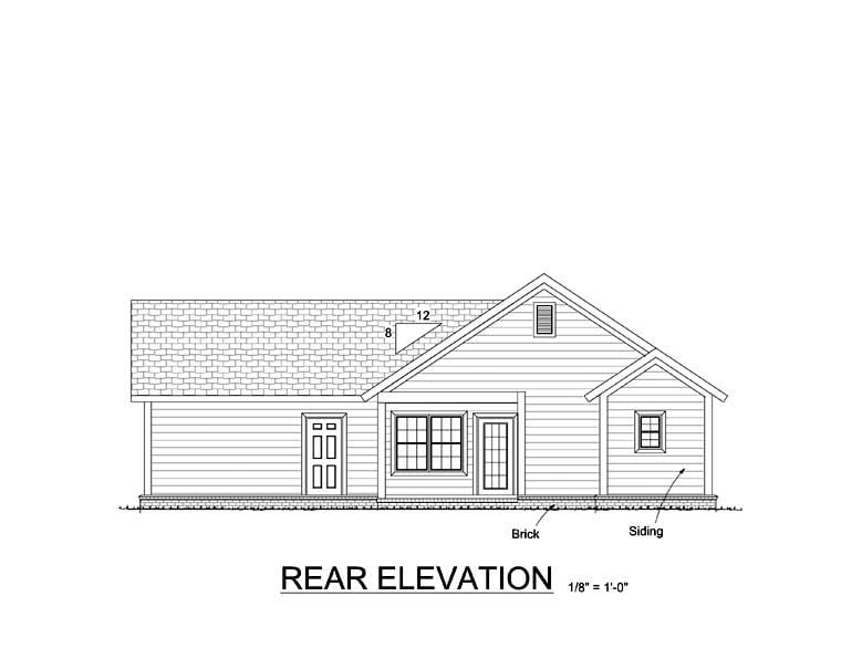Cottage, Country, Traditional Plan with 1397 Sq. Ft., 3 Bedrooms, 2 Bathrooms, 2 Car Garage Picture 8