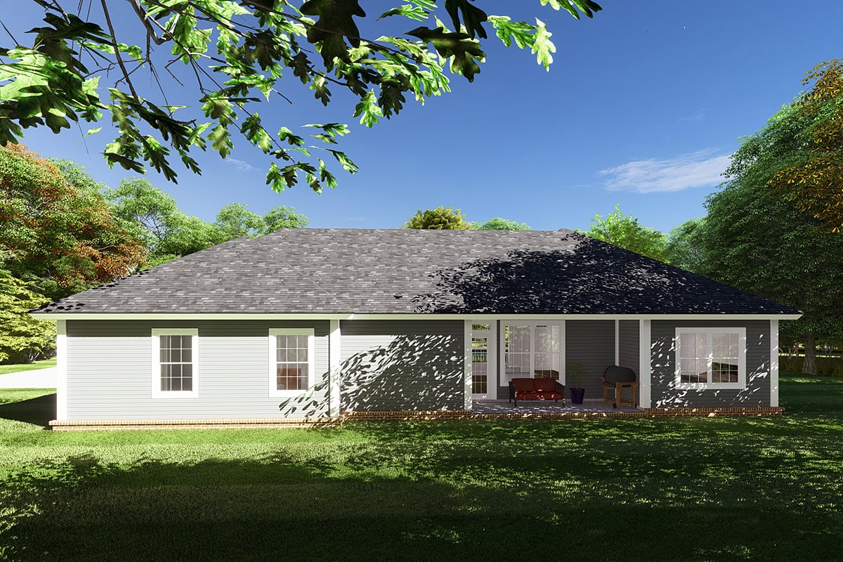 Craftsman, Traditional Plan with 1451 Sq. Ft., 3 Bedrooms, 2 Bathrooms, 2 Car Garage Rear Elevation