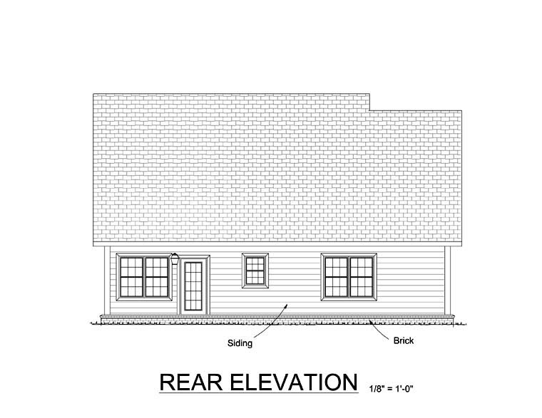 Traditional Rear Elevation of Plan 61412