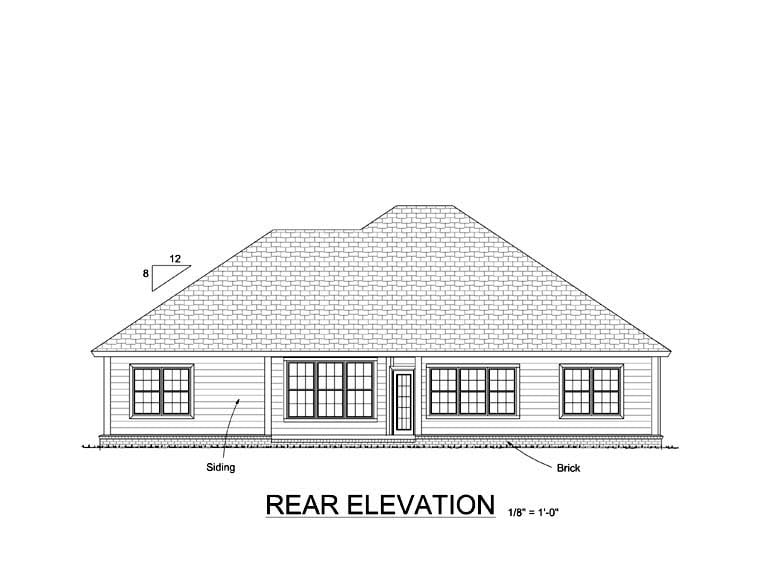 Traditional Rear Elevation of Plan 61415
