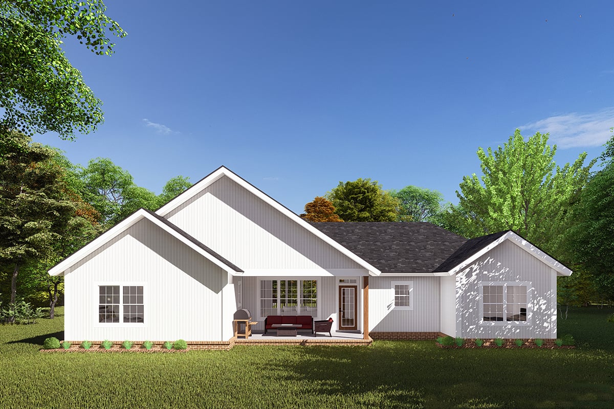 Traditional Plan with 1477 Sq. Ft., 3 Bedrooms, 2 Bathrooms, 2 Car Garage Rear Elevation