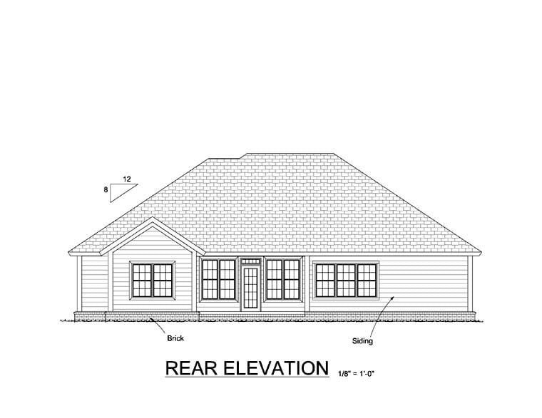 Traditional Rear Elevation of Plan 61417