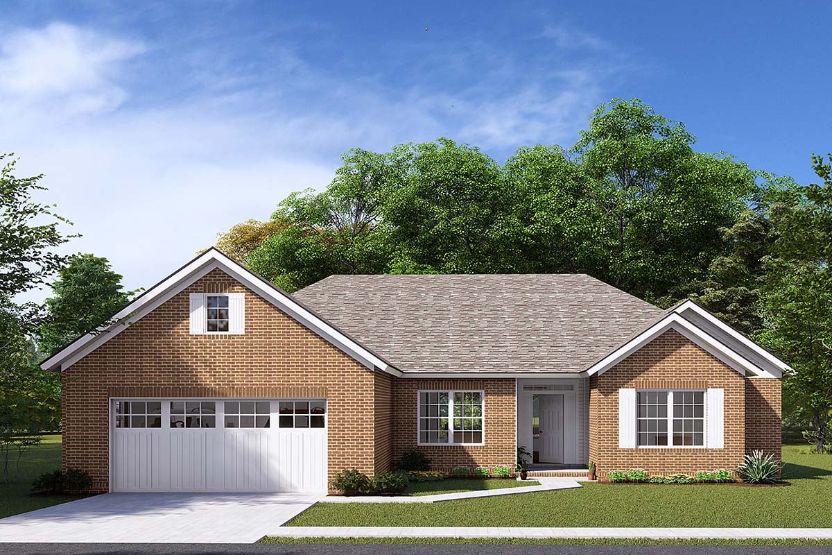 Traditional Plan with 1648 Sq. Ft., 5 Bedrooms, 3 Bathrooms, 2 Car Garage Elevation