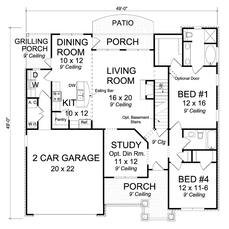 Cottage Traditional Level One of Plan 61422