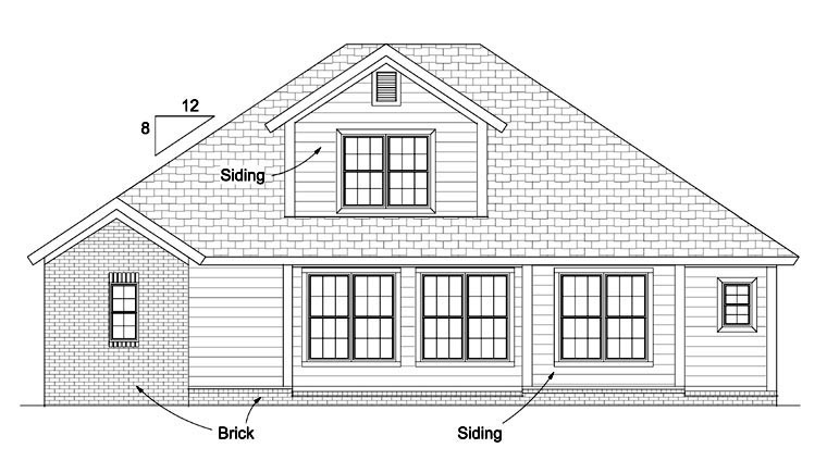 Cottage Traditional Rear Elevation of Plan 61422