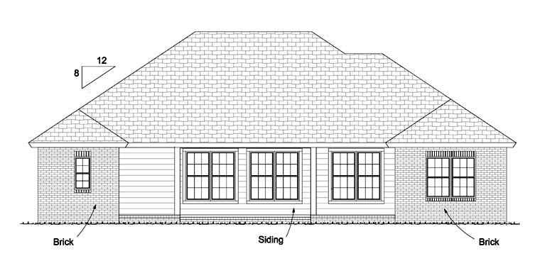 Traditional Rear Elevation of Plan 61423