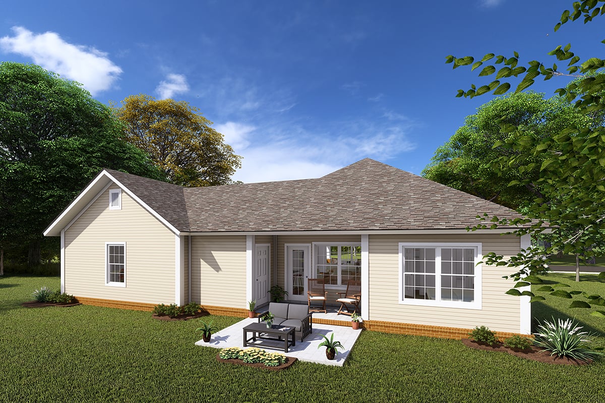 Traditional Plan with 1147 Sq. Ft., 2 Bedrooms, 2 Bathrooms, 2 Car Garage Rear Elevation