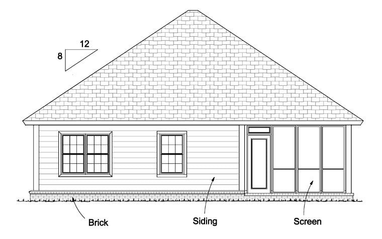 Traditional Rear Elevation of Plan 61430