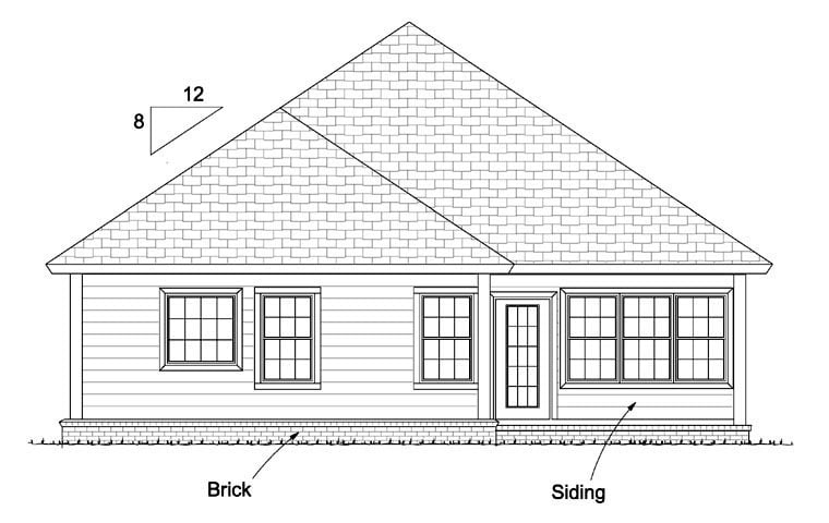 Traditional Rear Elevation of Plan 61432