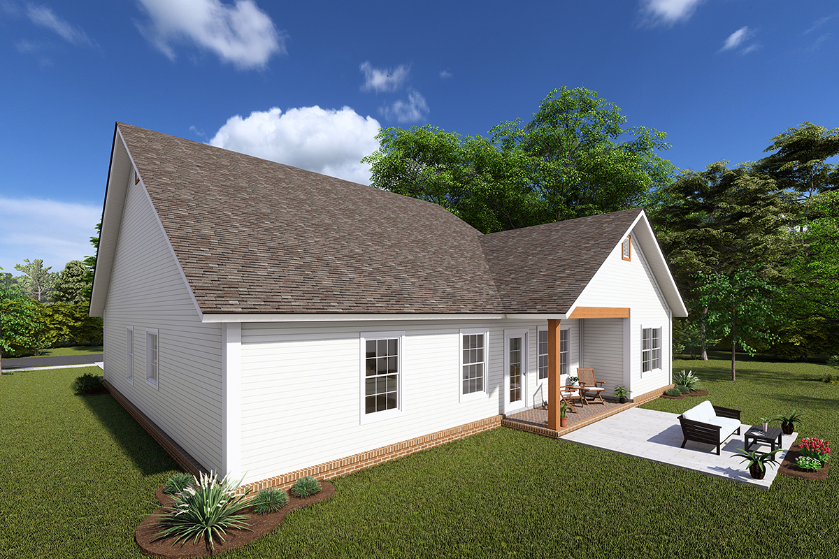 Traditional Plan with 1570 Sq. Ft., 3 Bedrooms, 2 Bathrooms, 2 Car Garage Rear Elevation
