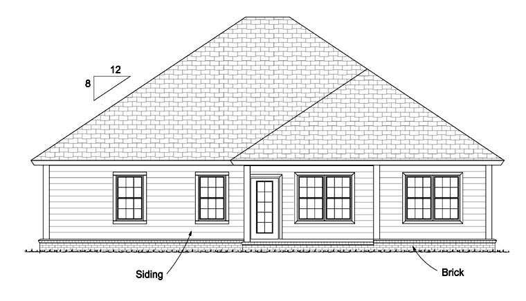Traditional Rear Elevation of Plan 61435