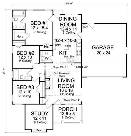 House Plan 61436 First Level Plan