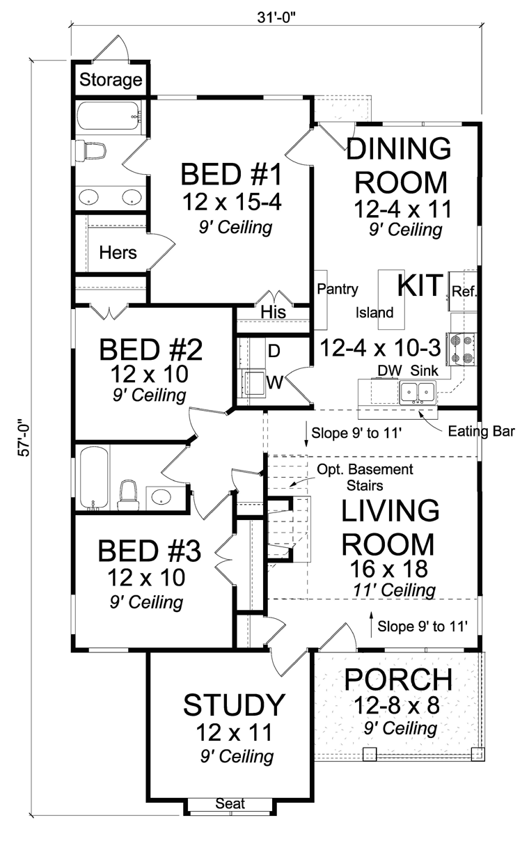 Cottage Craftsman Traditional Level One of Plan 61437