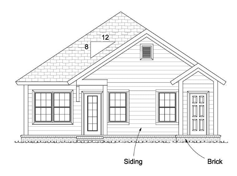 Cottage Craftsman Traditional Rear Elevation of Plan 61437