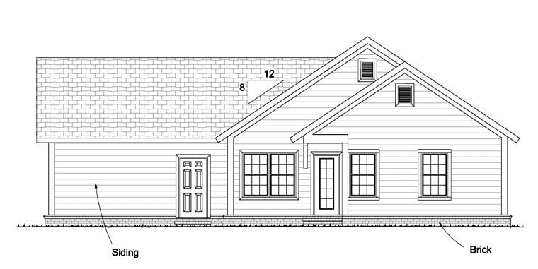 Country Traditional Rear Elevation of Plan 61438