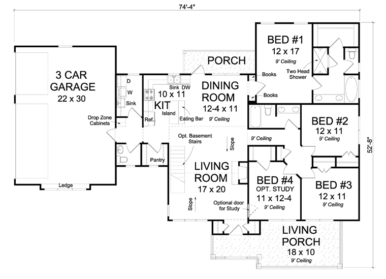 Ranch Traditional Level One of Plan 61444