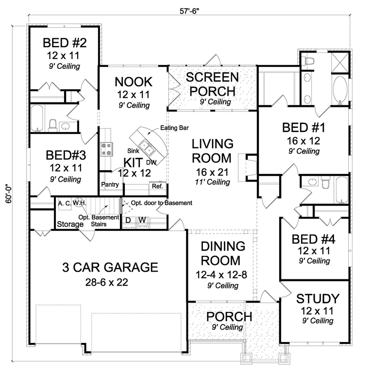 Bungalow Traditional Level One of Plan 61445