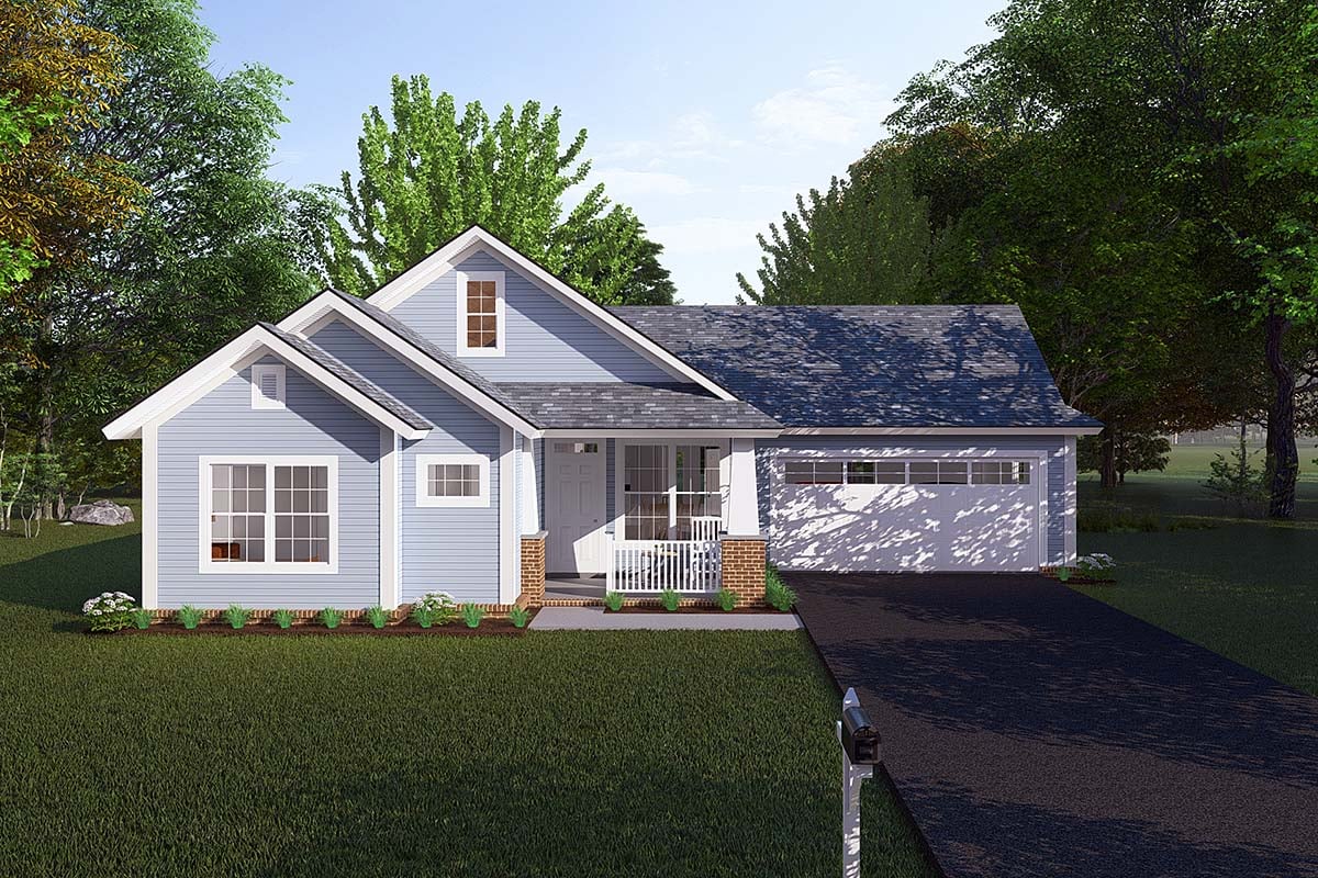 Traditional Plan with 1163 Sq. Ft., 3 Bedrooms, 2 Bathrooms, 2 Car Garage Elevation