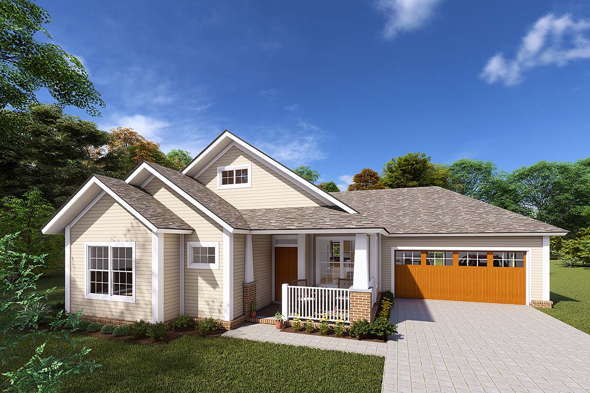 Traditional Plan with 1381 Sq. Ft., 3 Bedrooms, 2 Bathrooms, 2 Car Garage Elevation