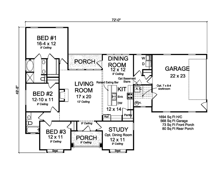 Cottage Craftsman Traditional Level One of Plan 61456