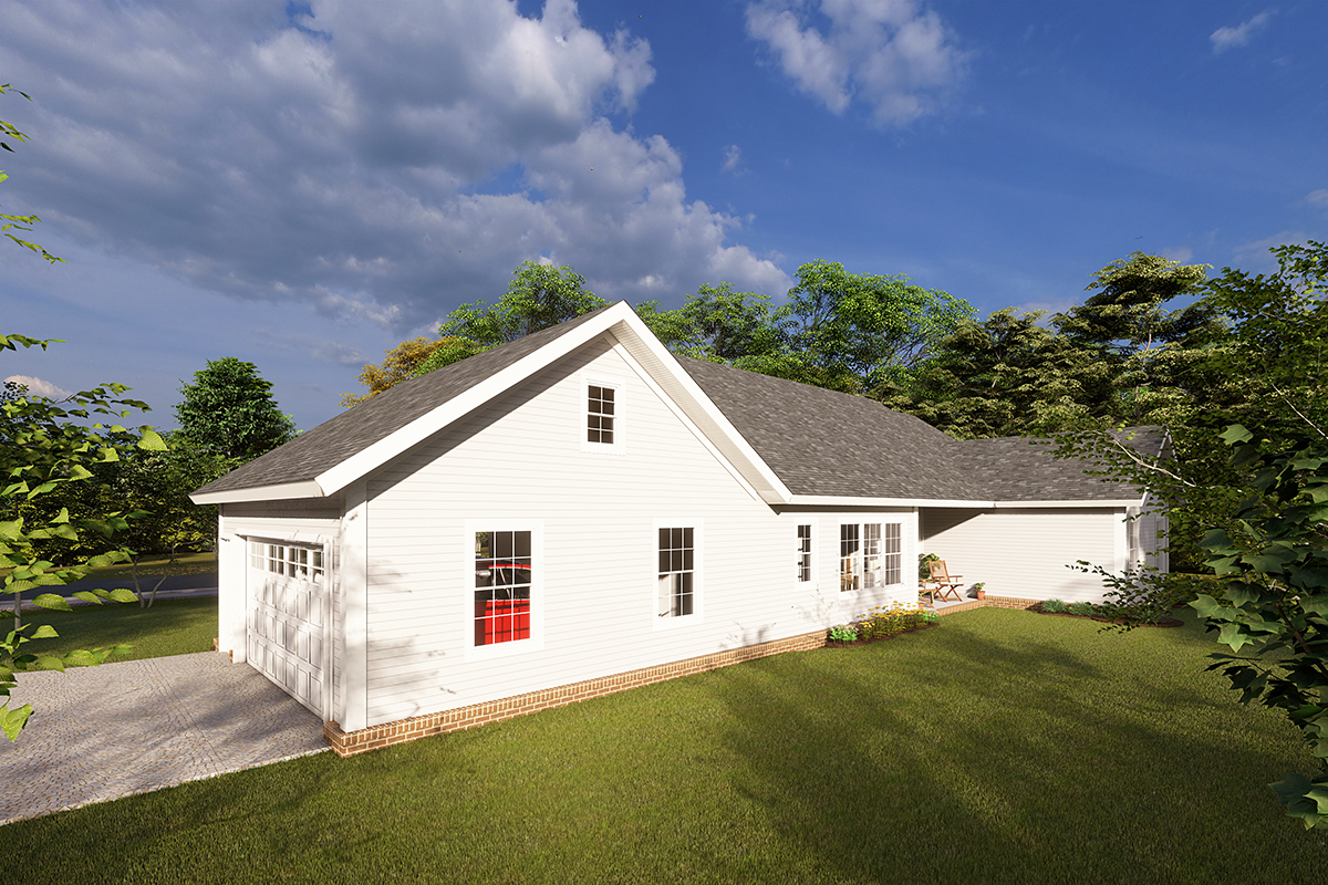 Cottage, Craftsman, Traditional Plan with 1694 Sq. Ft., 3 Bedrooms, 2 Bathrooms, 2 Car Garage Rear Elevation