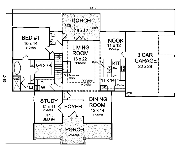 Cottage Craftsman Traditional Level One of Plan 61457