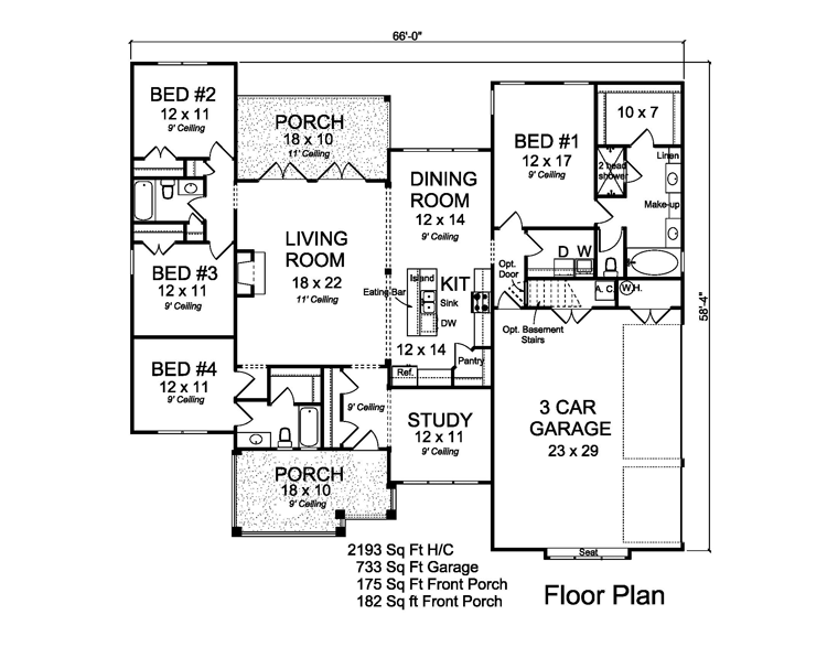 Cottage Craftsman Traditional Level One of Plan 61458