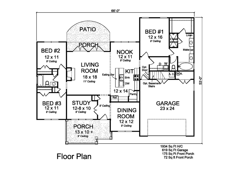 Cottage Craftsman Traditional Level One of Plan 61459