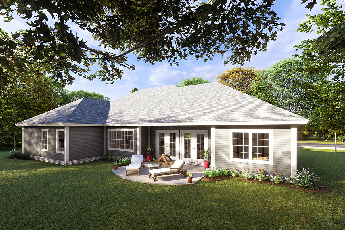 Cottage, Craftsman, Traditional Plan with 1934 Sq. Ft., 3 Bedrooms, 2 Bathrooms, 2 Car Garage Rear Elevation