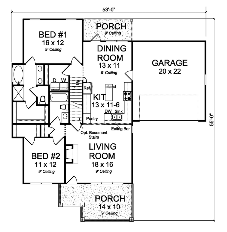 Cottage Craftsman Traditional Level One of Plan 61461